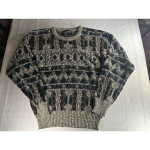 VTG‎ Expressions International Sweater Mens Large Coogi Style Geometric Knit Kor